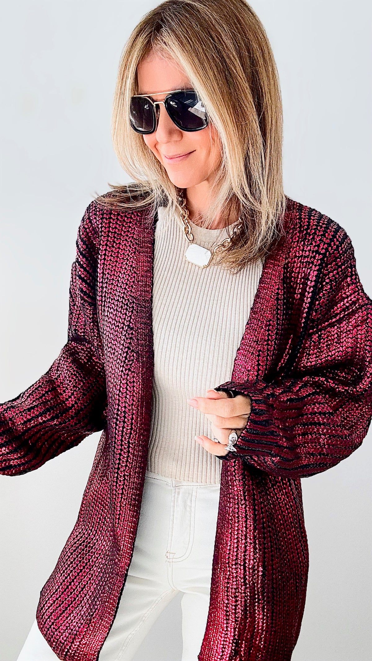 Nightingale Chunky Knit Cardigan - Raspberry-150 Cardigans/Layers-BIBI-Coastal Bloom Boutique, find the trendiest versions of the popular styles and looks Located in Indialantic, FL