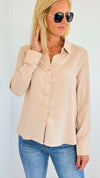 Classic Cuff Sleeves Button Down - Beige-130 Long Sleeve Tops-Michel-Coastal Bloom Boutique, find the trendiest versions of the popular styles and looks Located in Indialantic, FL