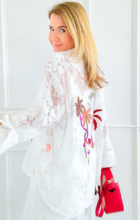 Lace Menagerie Italian Blouse- White-110 Long Sleeve Tops-TATTOO Z-Coastal Bloom Boutique, find the trendiest versions of the popular styles and looks Located in Indialantic, FL