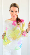 Floral Fantasy Short Sleeve Italian St Tropez Knit-140 Sweaters-Italianissimo-Coastal Bloom Boutique, find the trendiest versions of the popular styles and looks Located in Indialantic, FL