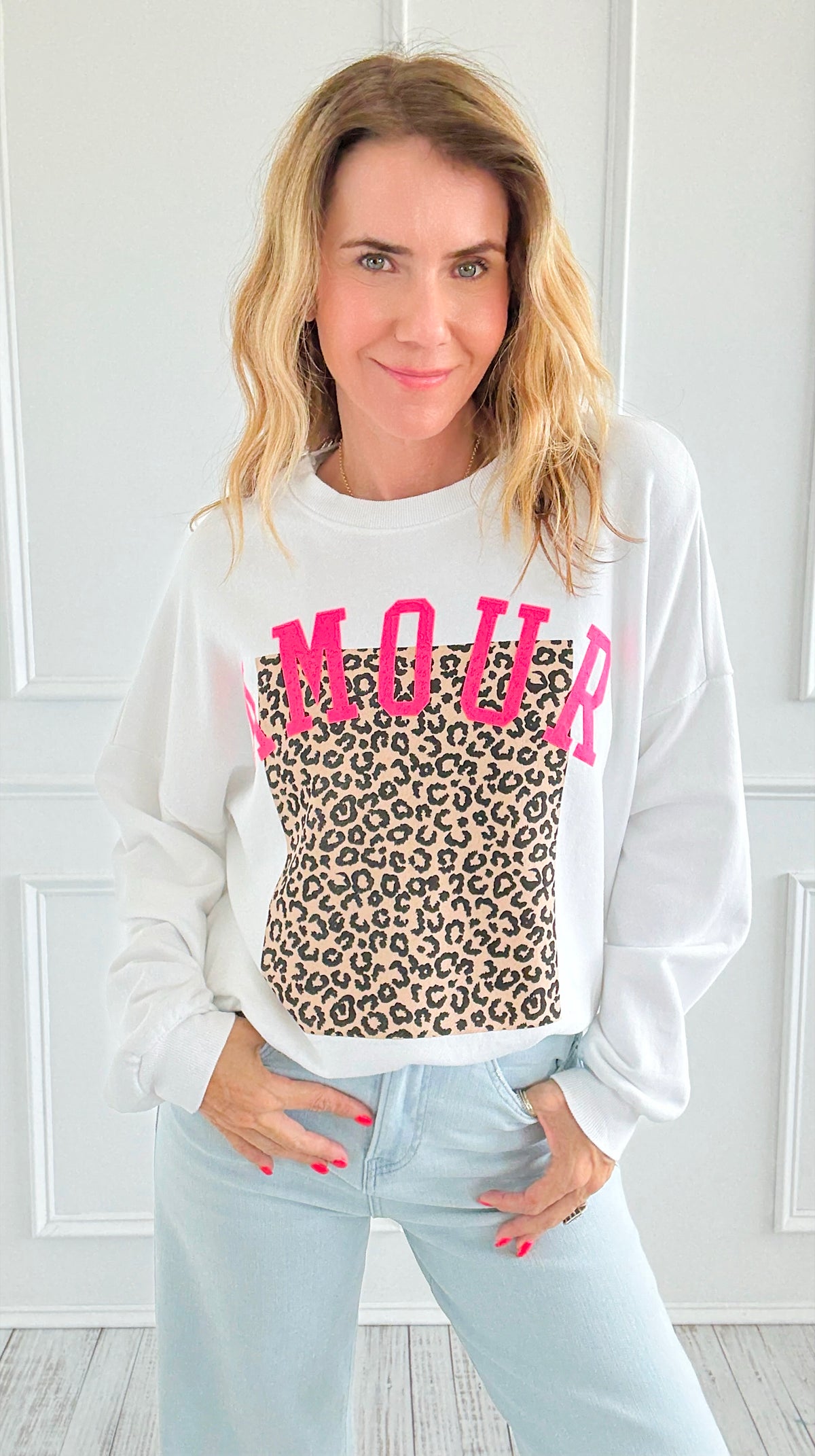 Love & Leopard Italian Sweatshirt-140 Sweaters-Italianissimo-Coastal Bloom Boutique, find the trendiest versions of the popular styles and looks Located in Indialantic, FL