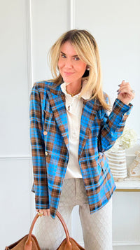 Plaid Power Blazer-160 Jackets-Rousseau-Coastal Bloom Boutique, find the trendiest versions of the popular styles and looks Located in Indialantic, FL