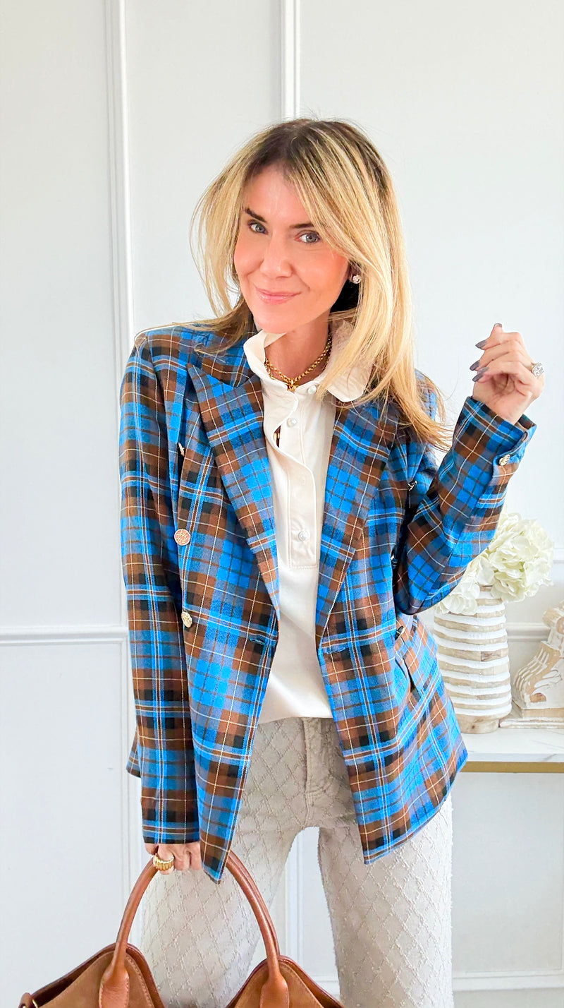 Plaid Power Blazer-160 Jackets-Rousseau-Coastal Bloom Boutique, find the trendiest versions of the popular styles and looks Located in Indialantic, FL