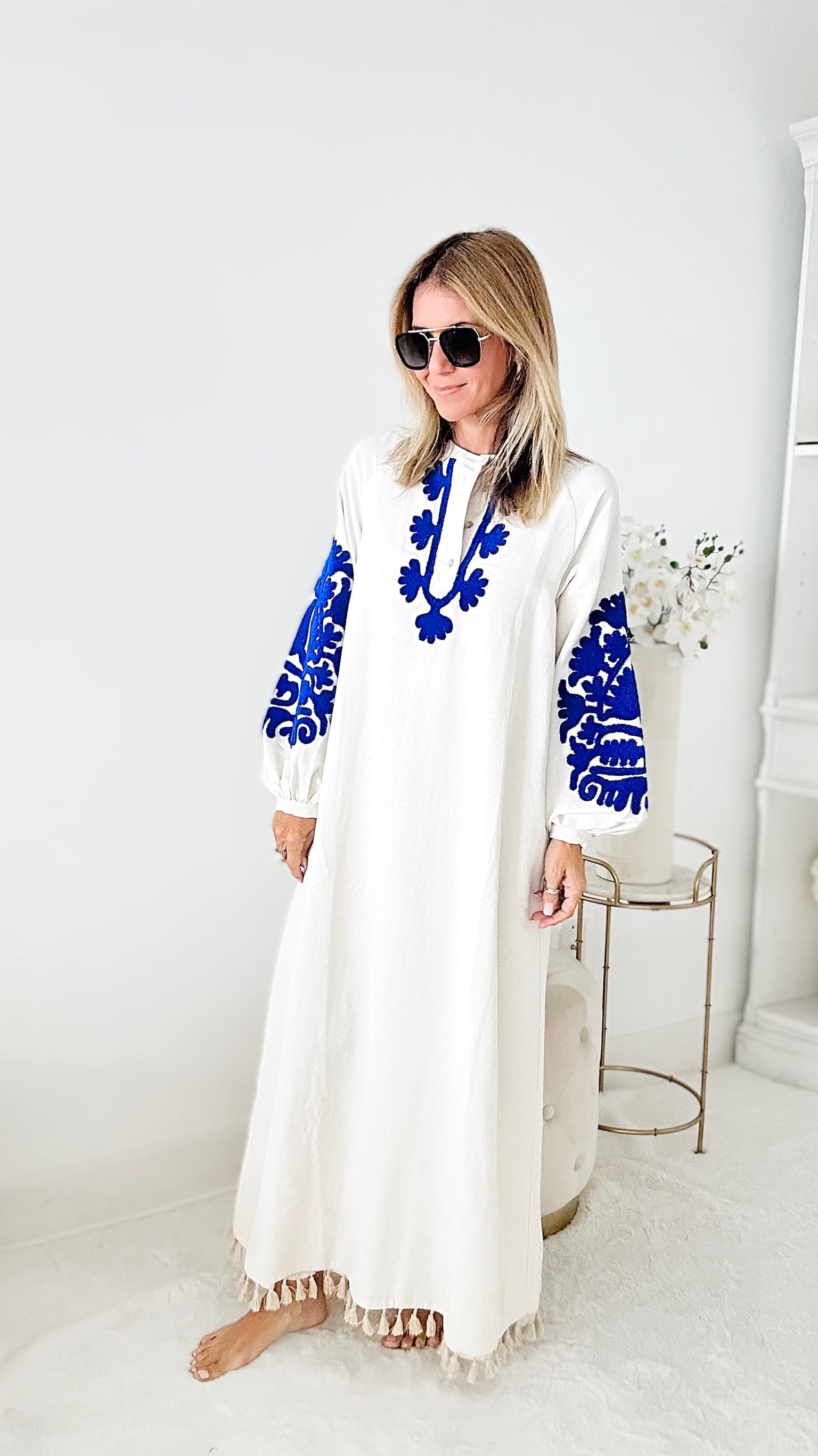 Embroidered Linen Dress-200 Dresses/Jumpsuits/Rompers-TOUCHE PRIVE-Coastal Bloom Boutique, find the trendiest versions of the popular styles and looks Located in Indialantic, FL