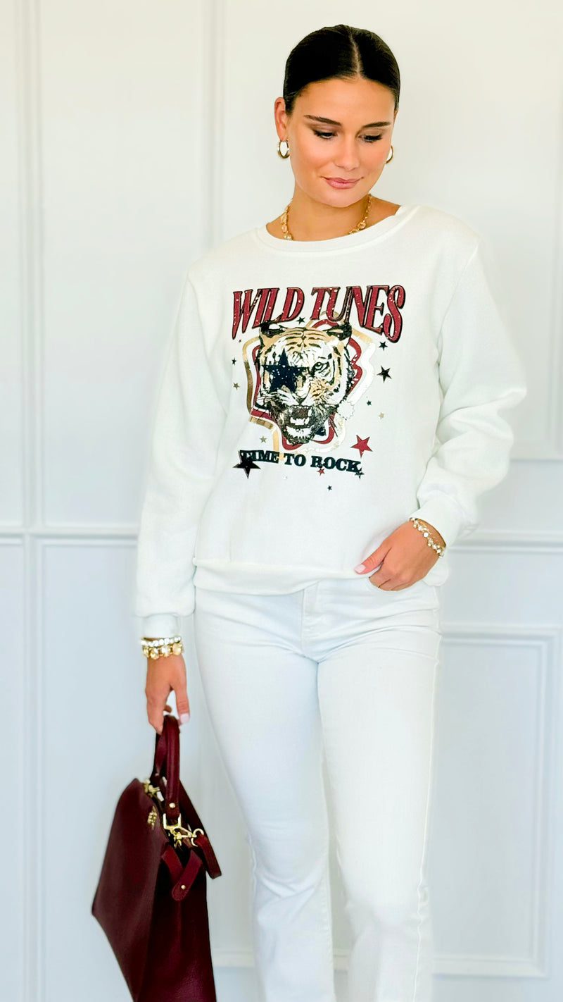 Wild Tunes Italian Fleece Sweatshirt-110 Long Sleeve Tops-Italianissimo-Coastal Bloom Boutique, find the trendiest versions of the popular styles and looks Located in Indialantic, FL