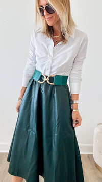 Midi Circle Faux Leather Skirt - Green-170 Bottoms-TABA-Coastal Bloom Boutique, find the trendiest versions of the popular styles and looks Located in Indialantic, FL