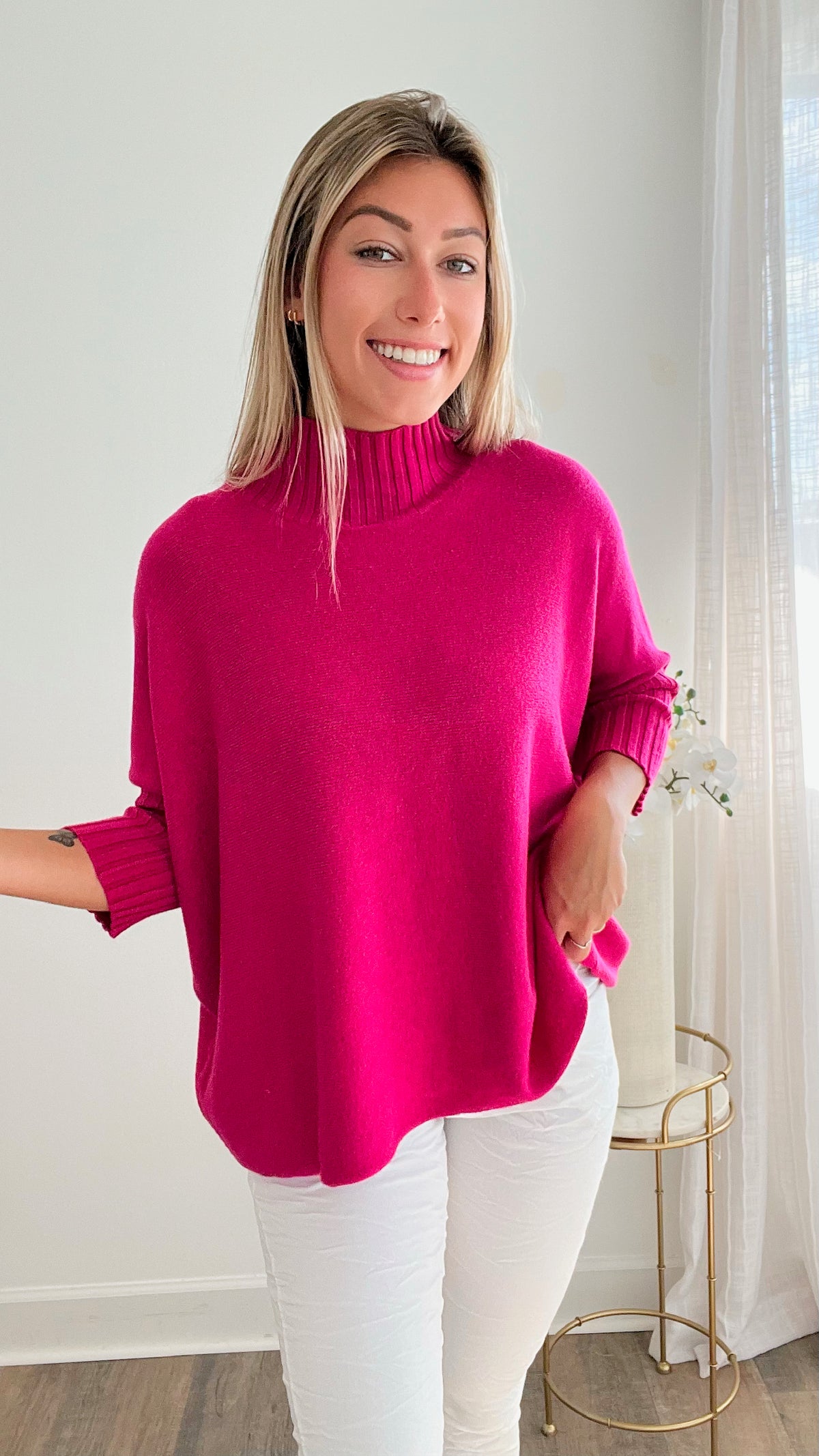 Break Free Relaxed Italian Sweater - Fuchsia-140 Sweaters-Germany-Coastal Bloom Boutique, find the trendiest versions of the popular styles and looks Located in Indialantic, FL