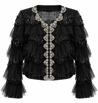 Lace Ruffle Jacket - Black