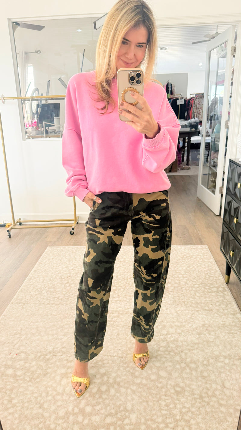 Utility Camo Barrel Pants-170 Bottoms-RISEN JEANS-Coastal Bloom Boutique, find the trendiest versions of the popular styles and looks Located in Indialantic, FL