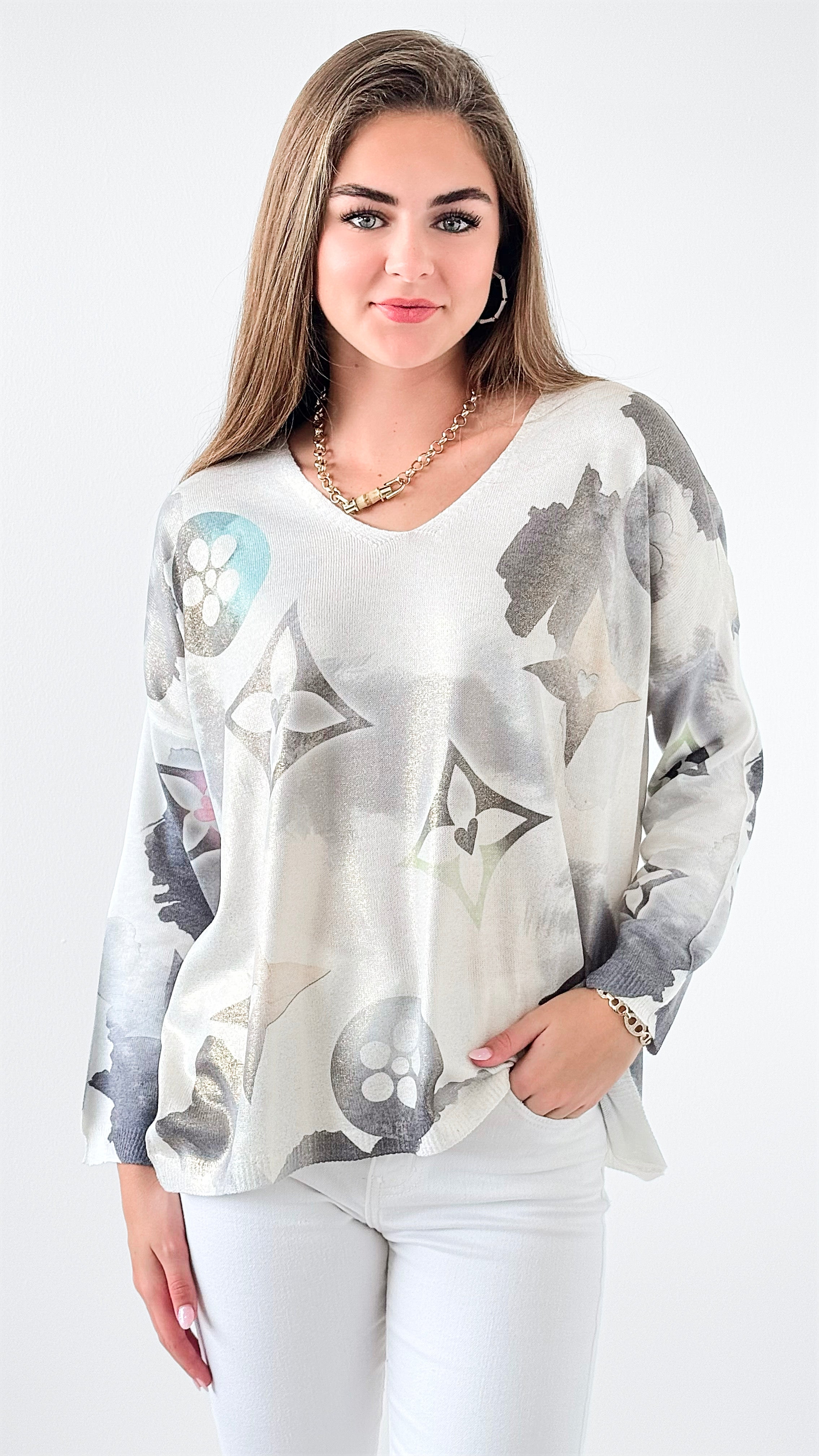 Starry Whimsical Italian Sweater-140 Sweaters-Italianissimo-Coastal Bloom Boutique, find the trendiest versions of the popular styles and looks Located in Indialantic, FL