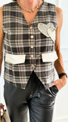 Sparkling Love Plaid Italian Vest-100 Sleeveless Tops-MILAN SLV-Coastal Bloom Boutique, find the trendiest versions of the popular styles and looks Located in Indialantic, FL