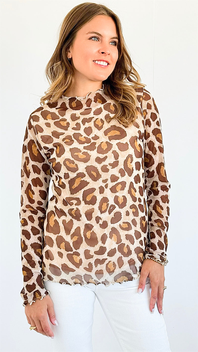 Wild Elegance Mock Neck Top - Brown-130 Long Sleeve Tops-Jodifl-Coastal Bloom Boutique, find the trendiest versions of the popular styles and looks Located in Indialantic, FL