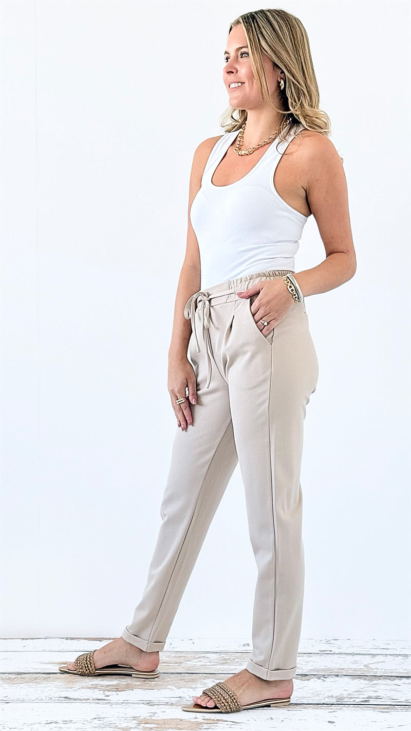 Versatile Vibe Italian Joggers - Beige-180 Joggers-Italianissimo-Coastal Bloom Boutique, find the trendiest versions of the popular styles and looks Located in Indialantic, FL