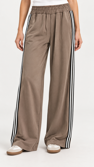 Sporty Chic Side Stripe Wide Leg Italian Pants - Mocha
