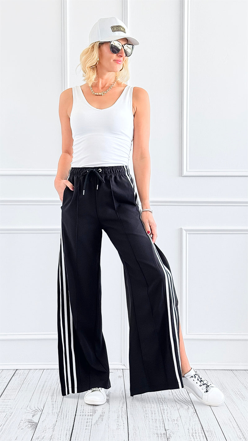 Stripe Track Lounge Pants - Black-170 Bottoms-litaga-Coastal Bloom Boutique, find the trendiest versions of the popular styles and looks Located in Indialantic, FL