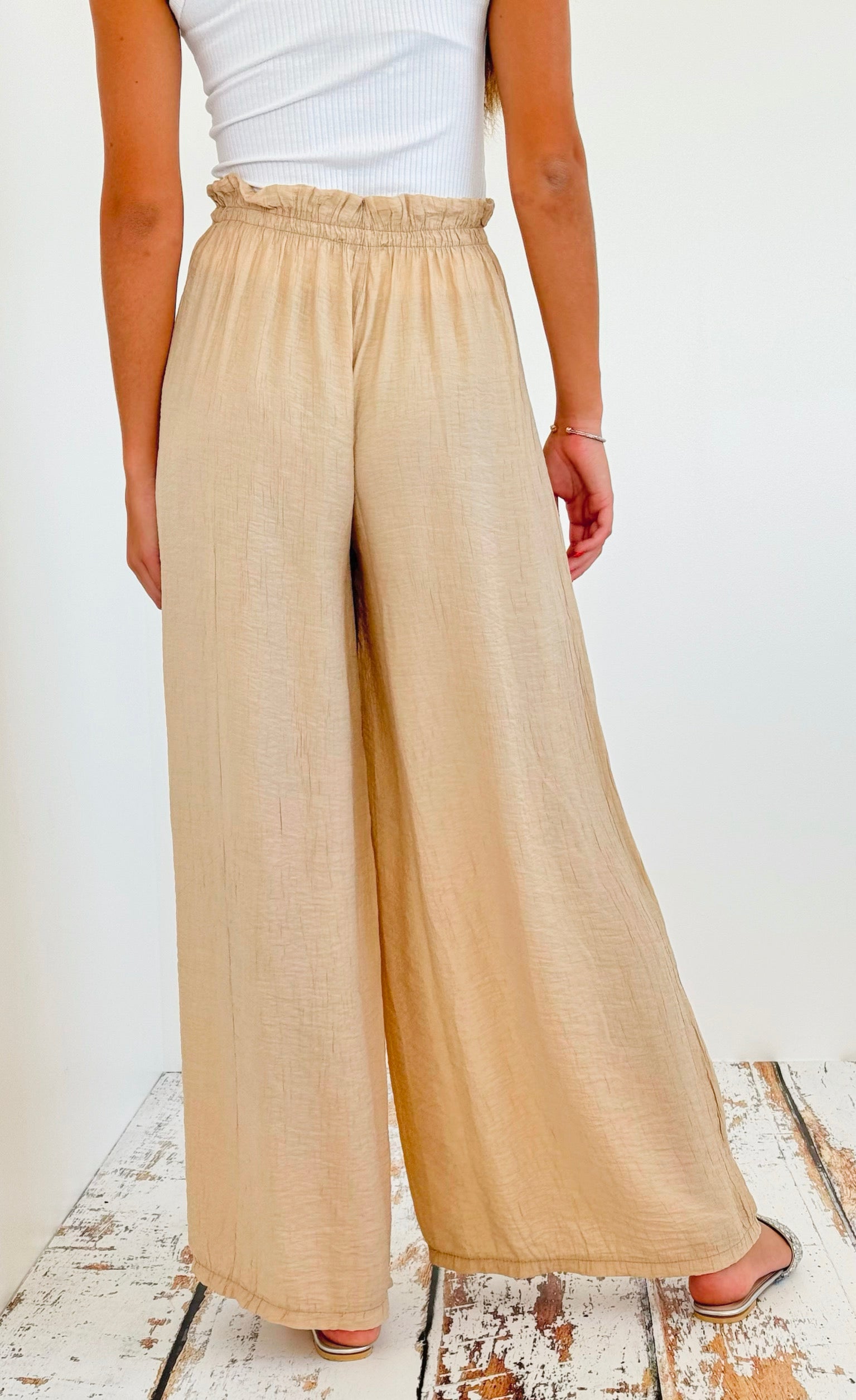 Elegance Italian Palazzos - Light Camel-pants-Italianissimo-Coastal Bloom Boutique, find the trendiest versions of the popular styles and looks Located in Indialantic, FL