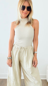 Metallic Parachute Pants - Natural-MISS LOVE-Coastal Bloom Boutique, find the trendiest versions of the popular styles and looks Located in Indialantic, FL