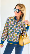Tri-Bloom Zip Mock Sweater-Peacock Blue Multi-140 Sweaters-&MERCI-Coastal Bloom Boutique, find the trendiest versions of the popular styles and looks Located in Indialantic, FL