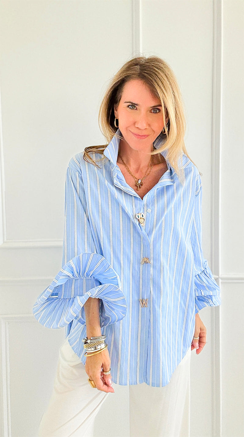 Whimsy Lane Ruffle Bell Sleeve Italian Blouse-170 Bottoms-TATTOO Z-Coastal Bloom Boutique, find the trendiest versions of the popular styles and looks Located in Indialantic, FL