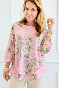 Spring Romance Rose St Tropez Short Sleeve Sweater- Pink