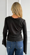 Sweet Seduction Plunge Top - Black-110 Long Sleeve Tops-7Mango7-Coastal Bloom Boutique, find the trendiest versions of the popular styles and looks Located in Indialantic, FL