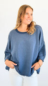 Vintage Terry Italian Sweatshirt- Denim Blue-140 Sweaters-Italianissimo-Coastal Bloom Boutique, find the trendiest versions of the popular styles and looks Located in Indialantic, FL