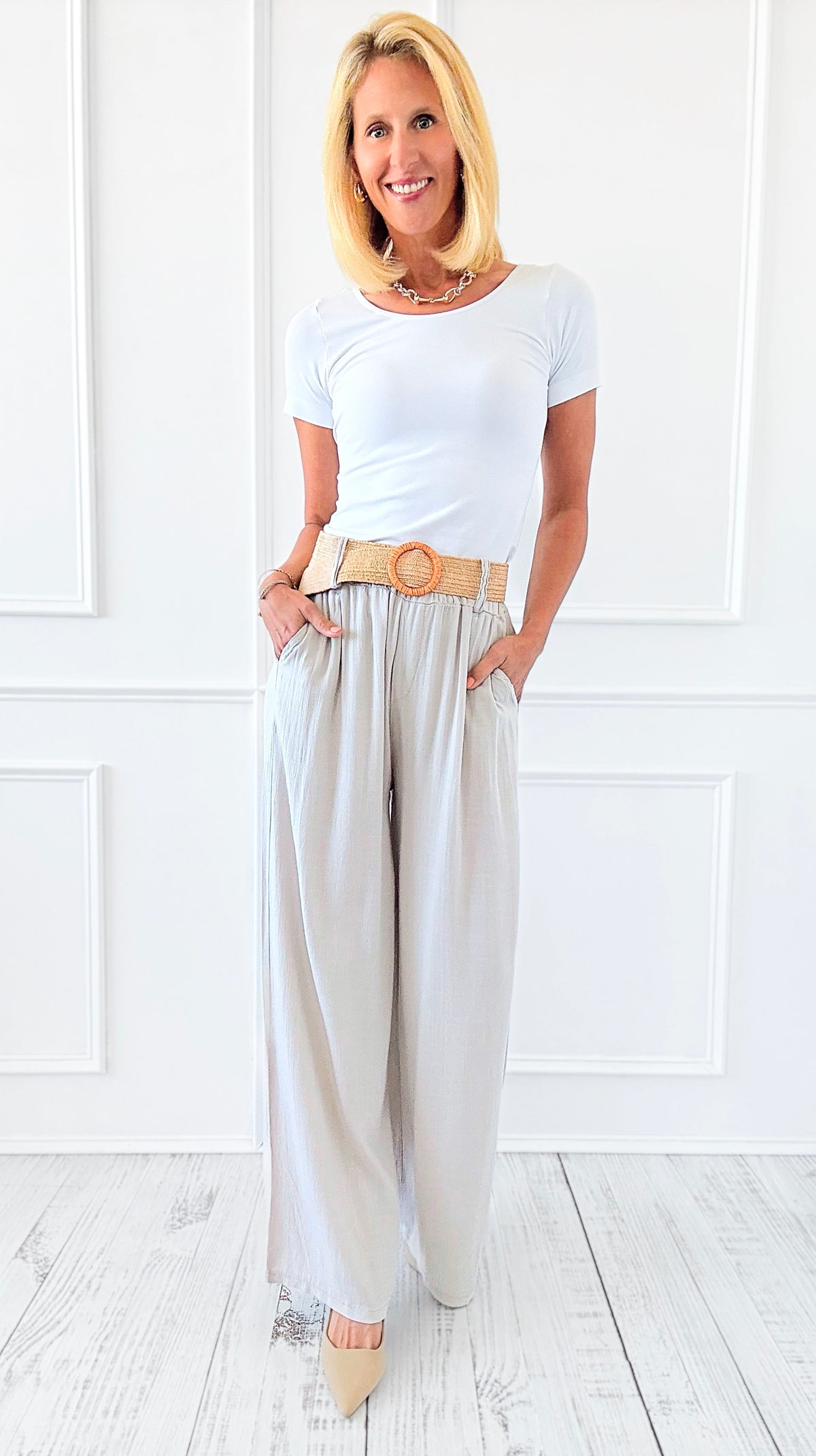 Belted Bliss Italian Pant- Ecru-100 Pants-Italianissimo-Coastal Bloom Boutique, find the trendiest versions of the popular styles and looks Located in Indialantic, FL