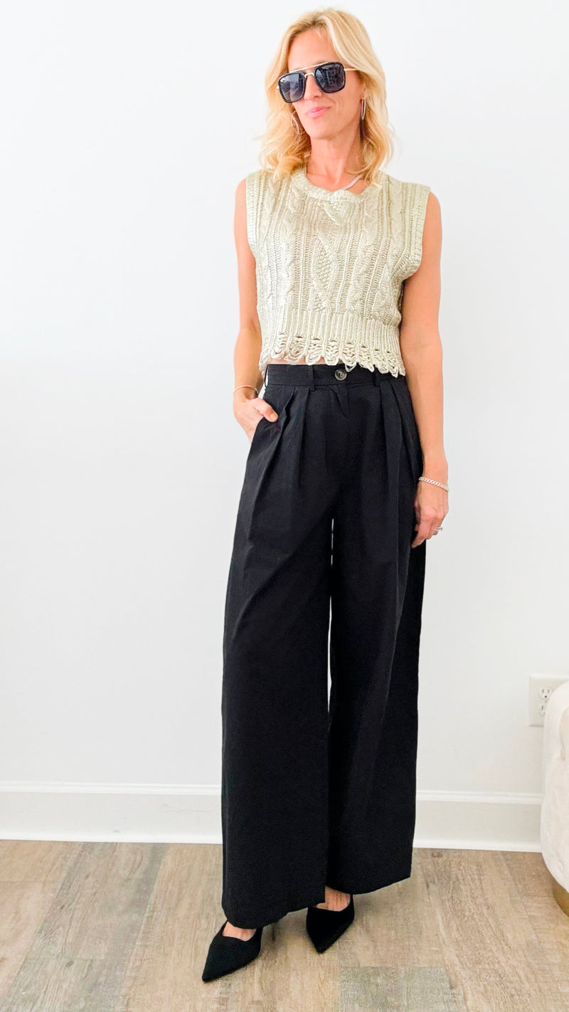Front Pleated Wide Trouser-Black-170 Bottoms-Edit By Nine-Coastal Bloom Boutique, find the trendiest versions of the popular styles and looks Located in Indialantic, FL