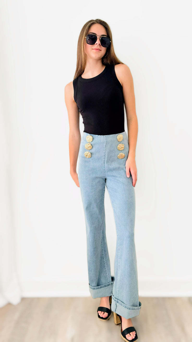 Oh Captain Gold Button Denim Jeans - Denim-190 Denim-Valentine-Coastal Bloom Boutique, find the trendiest versions of the popular styles and looks Located in Indialantic, FL