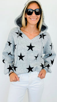 Star Printed Hoodie Sweater-140 Sweaters-Miracle-Coastal Bloom Boutique, find the trendiest versions of the popular styles and looks Located in Indialantic, FL