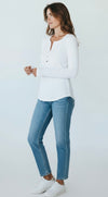 Italian Rib V-Neck Henley Top-White-110 Long Sleeve Tops-FATTURA ACCOMPAGNATORIA-Coastal Bloom Boutique, find the trendiest versions of the popular styles and looks Located in Indialantic, FL