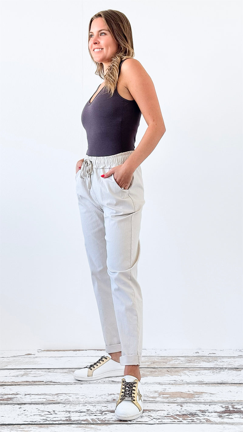 Spring Italian Jogger Pant - Sand Beige-180 Joggers-Italianissimo-Coastal Bloom Boutique, find the trendiest versions of the popular styles and looks Located in Indialantic, FL