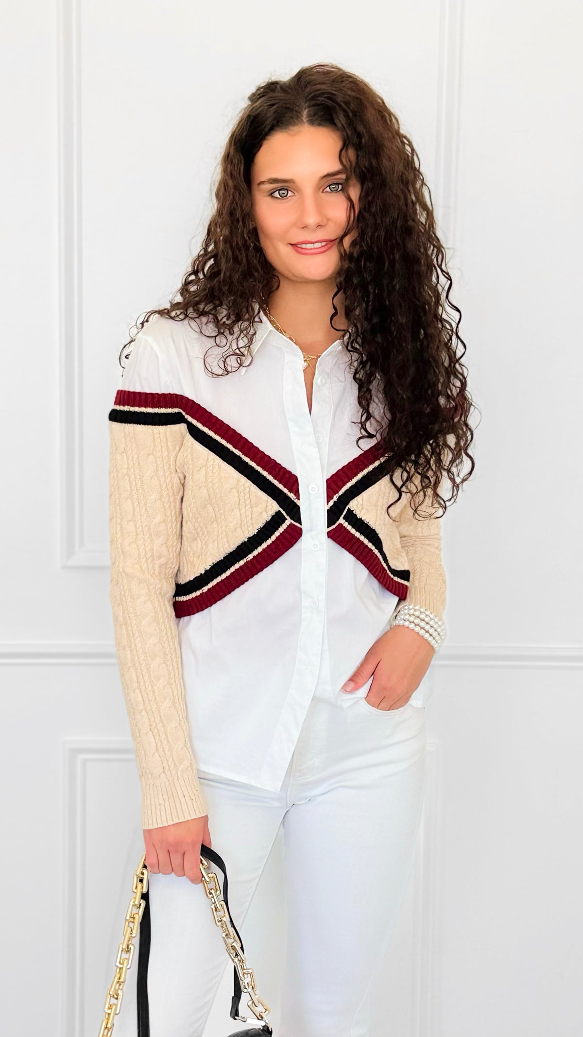 Varsity Remix Cable Knit Top-130 Long Sleeve Tops-LA' ROS-Coastal Bloom Boutique, find the trendiest versions of the popular styles and looks Located in Indialantic, FL