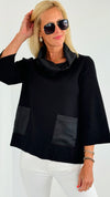 Contrast Satin Cowl Neck Sweater- Black-130 Long sleeve top-Fate BY LFD-Coastal Bloom Boutique, find the trendiest versions of the popular styles and looks Located in Indialantic, FL