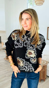 Sequin Blossom Italian Knit Sweater- Black-140 Sweaters-AZUL MONACO-Coastal Bloom Boutique, find the trendiest versions of the popular styles and looks Located in Indialantic, FL