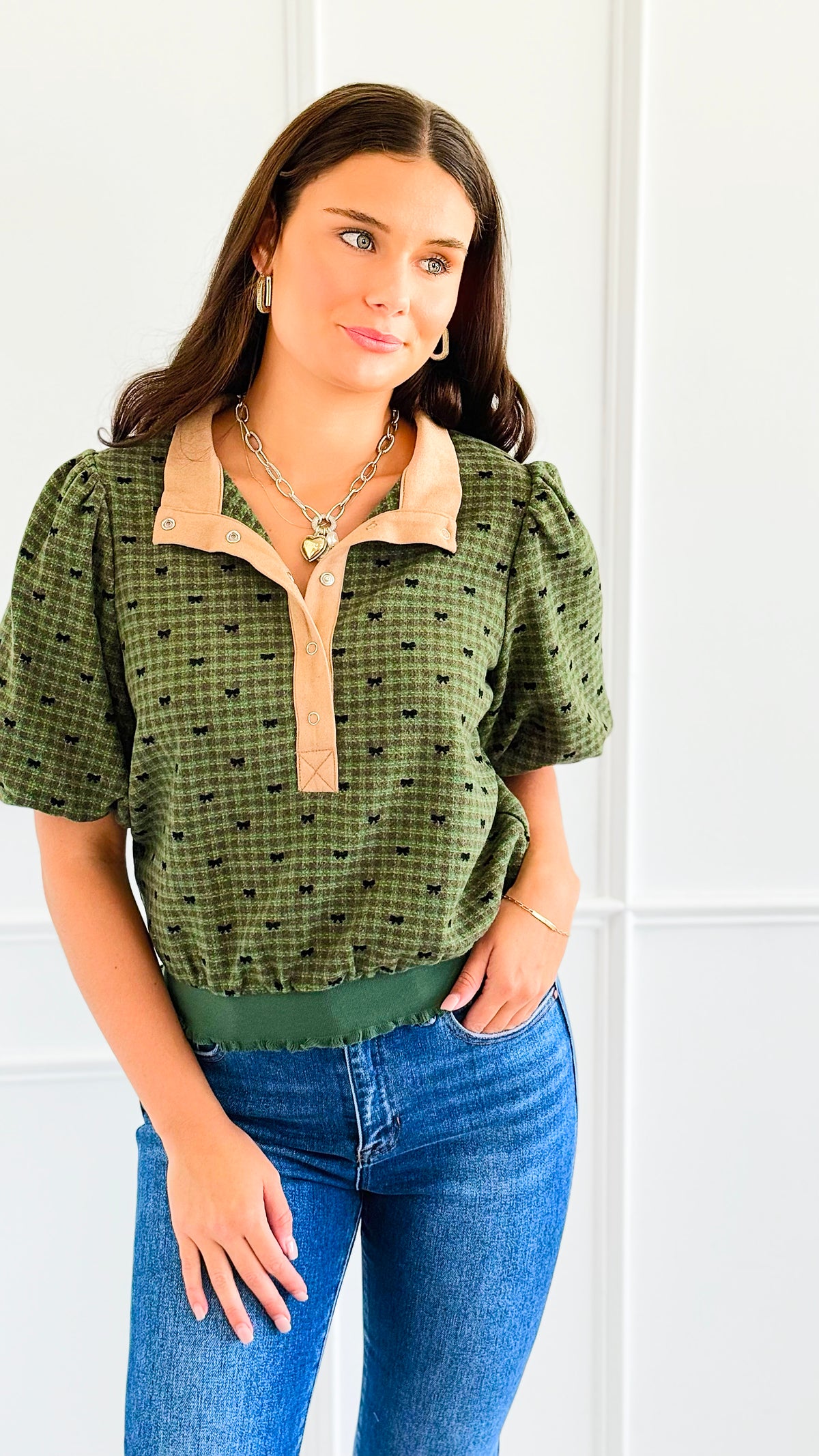 Ruffle Hem Puff Sleeve Top-110 Short Sleeve Tops-VOY-Coastal Bloom Boutique, find the trendiest versions of the popular styles and looks Located in Indialantic, FL