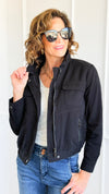 Cloud Dreams Faux Fur-Trim Jacket - Black Denim/Black-160 Jackets-IRIS-Coastal Bloom Boutique, find the trendiest versions of the popular styles and looks Located in Indialantic, FL