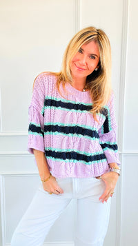 Soft Horizon Cable Knit Sweater- Lavender