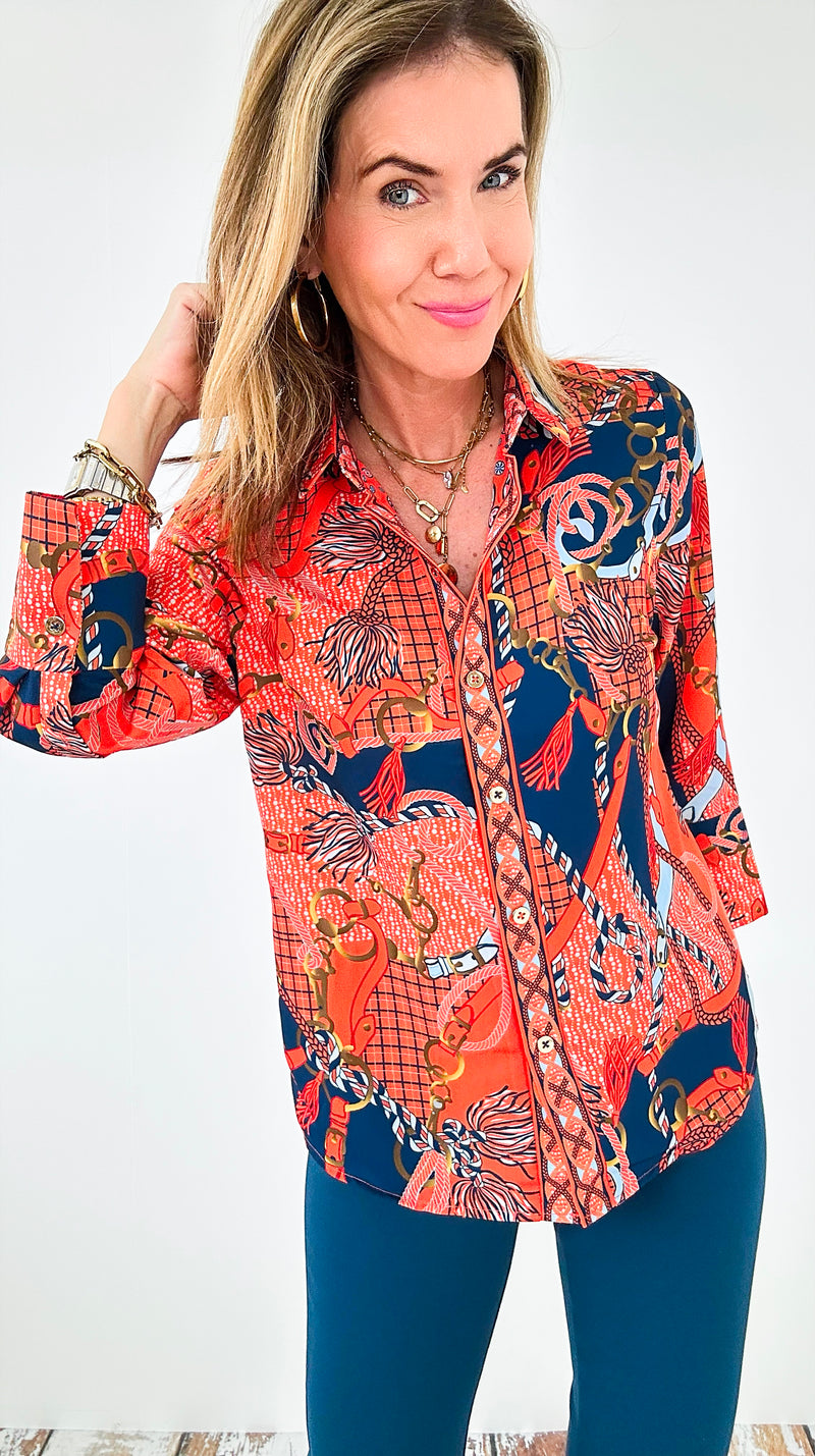 Saddle Button Down Shirt-130 Long Sleeve Tops-Gretchen Scott-Coastal Bloom Boutique, find the trendiest versions of the popular styles and looks Located in Indialantic, FL