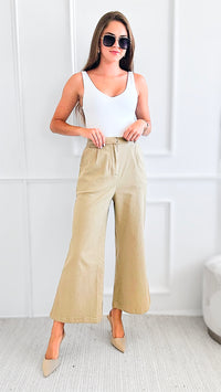 Waist Pleats Mid-Rise Pants-Beige-170 Bottoms-HYFVE-Coastal Bloom Boutique, find the trendiest versions of the popular styles and looks Located in Indialantic, FL