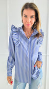 Coastal Ruffle Stripe Blouse Top-130 Long Sleeve Tops-First Love-Coastal Bloom Boutique, find the trendiest versions of the popular styles and looks Located in Indialantic, FL