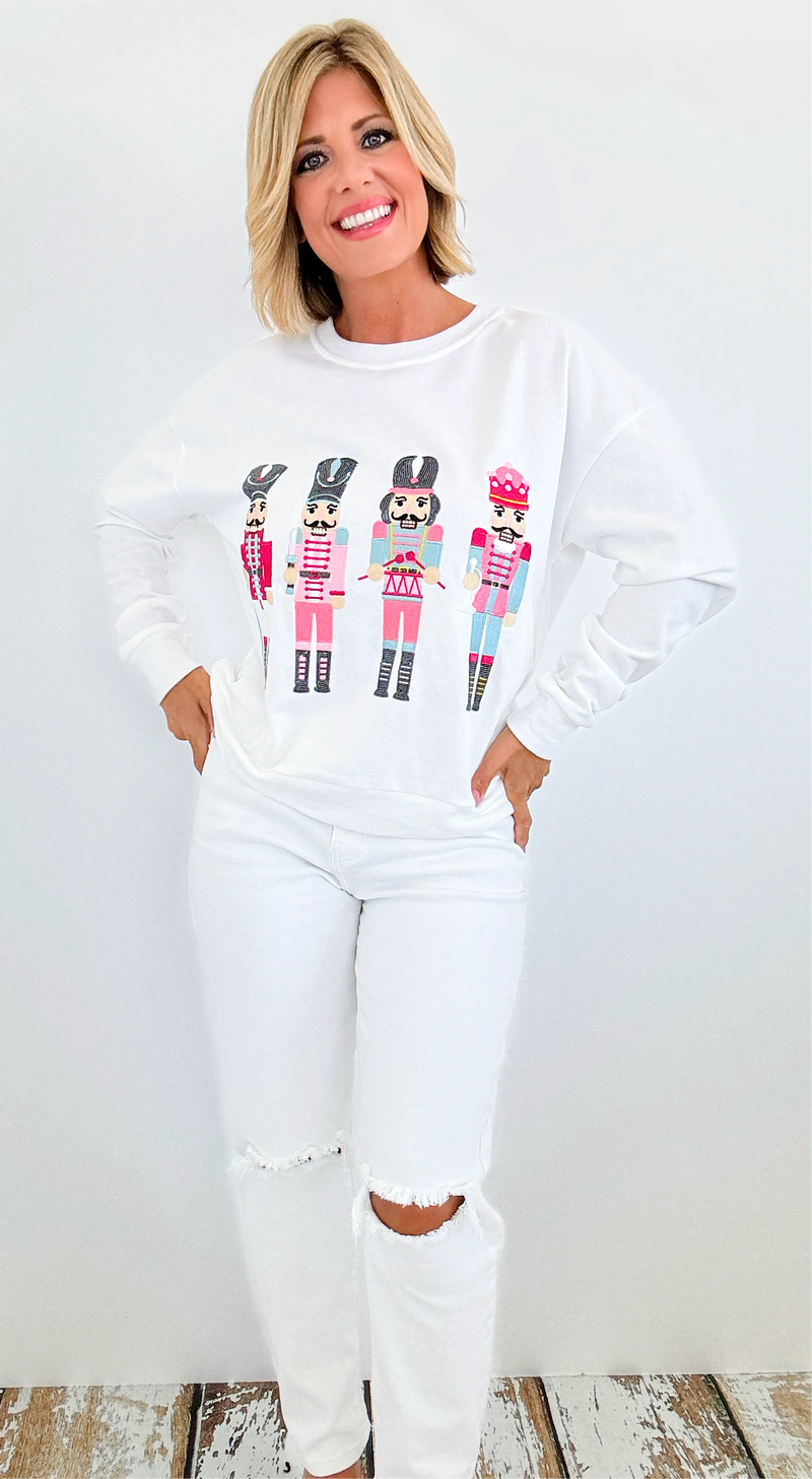 Nutcracker Printed Sweatshirt-130 Long Sleeve Tops-Why Dress-Coastal Bloom Boutique, find the trendiest versions of the popular styles and looks Located in Indialantic, FL