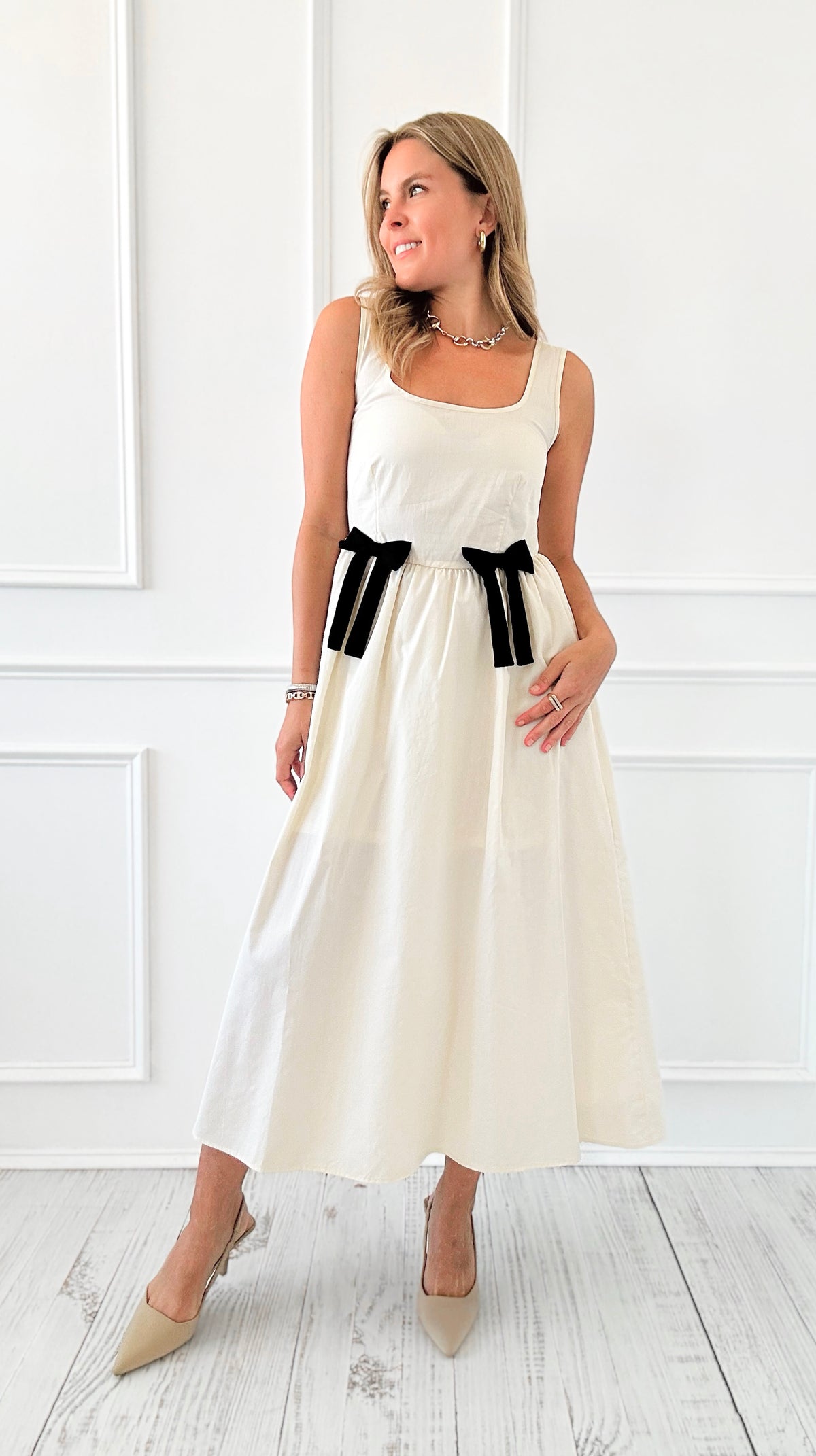 Double Bow Delight Midi Dress-200 Dresses/Jumpsuits/Rompers-Blu Pepper-Coastal Bloom Boutique, find the trendiest versions of the popular styles and looks Located in Indialantic, FL