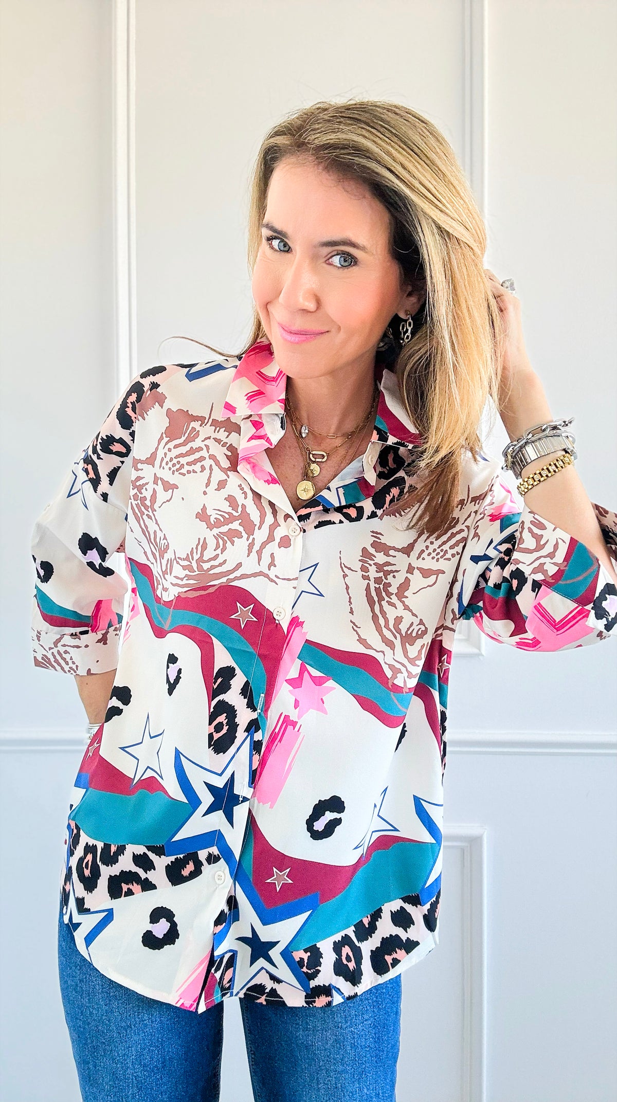 Urban Wild Button-Up-130 Long Sleeve Tops-PASTEL DESIGN-Coastal Bloom Boutique, find the trendiest versions of the popular styles and looks Located in Indialantic, FL