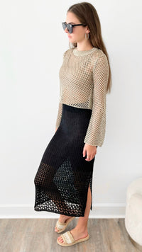 Crochet Midi Skirt - Black-170 Bottoms-MISS LOVE-Coastal Bloom Boutique, find the trendiest versions of the popular styles and looks Located in Indialantic, FL