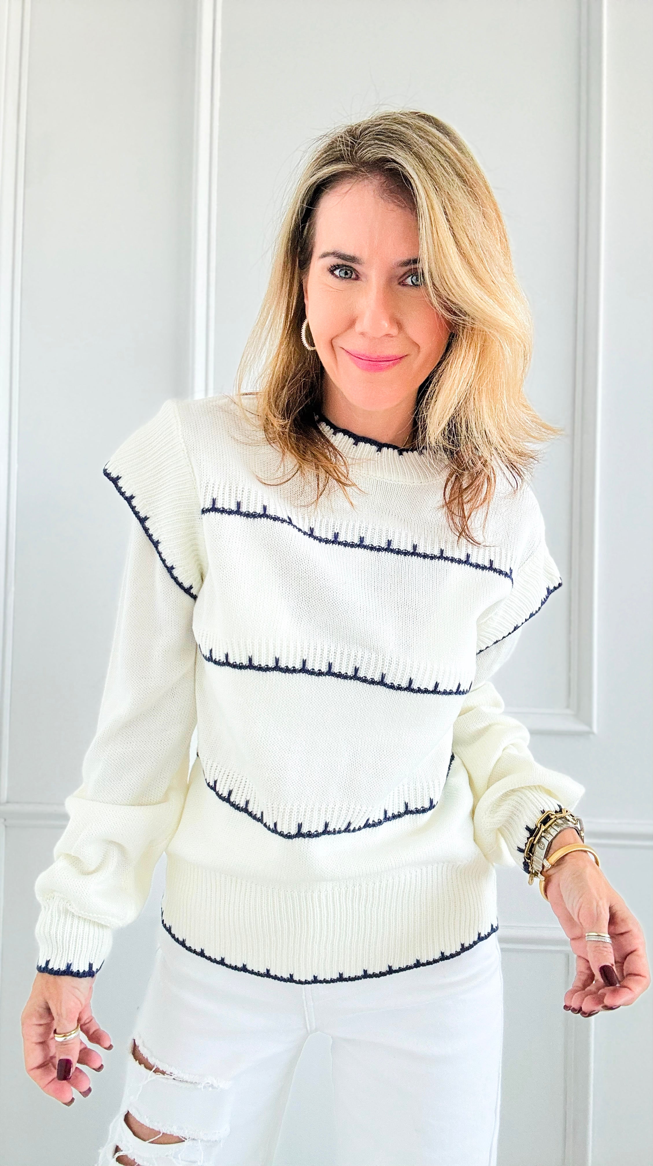 Vivid Lines Sweater-140 Sweaters-Rousseau-Coastal Bloom Boutique, find the trendiest versions of the popular styles and looks Located in Indialantic, FL