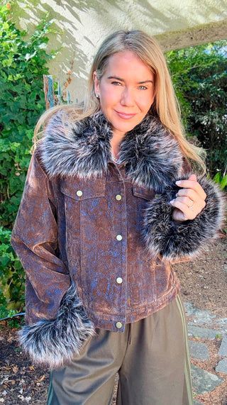 Suede and Fur Chic Italian Jacket - Blue
