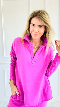 Eileen Cozy Lounge Collar Pullover Top - New Orchid-110 Long Sleeve Tops-MONO B-Coastal Bloom Boutique, find the trendiest versions of the popular styles and looks Located in Indialantic, FL