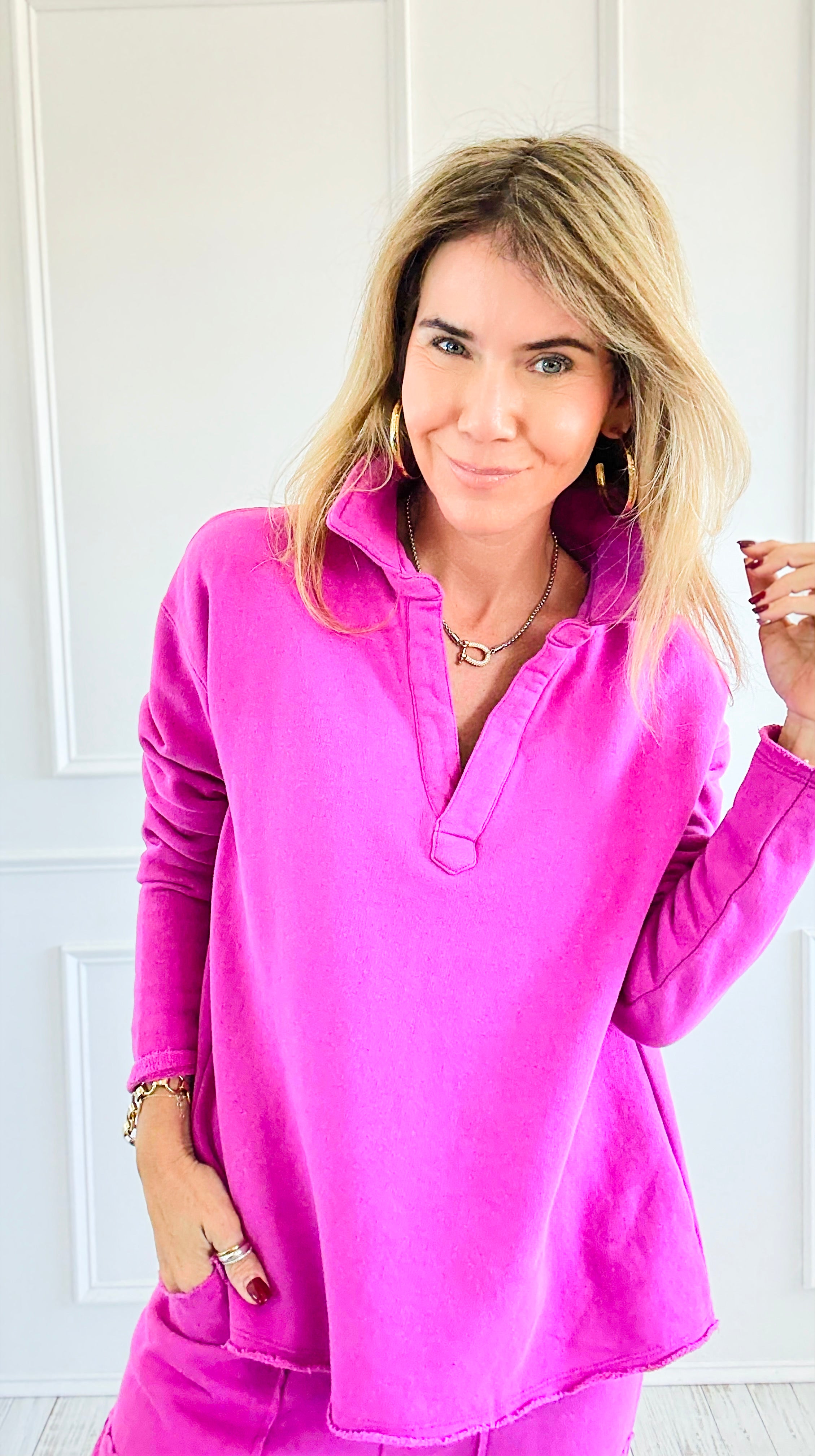 Eileen Cozy Lounge Collar Pullover Top - New Orchid-110 Long Sleeve Tops-MONO B-Coastal Bloom Boutique, find the trendiest versions of the popular styles and looks Located in Indialantic, FL
