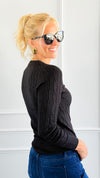 Hailey Knit Pullover Top - Black-140 Sweaters-Cielo-Coastal Bloom Boutique, find the trendiest versions of the popular styles and looks Located in Indialantic, FL